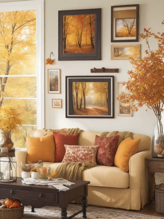 Modern Fall Living Room Decor Ideas with Warm Colors