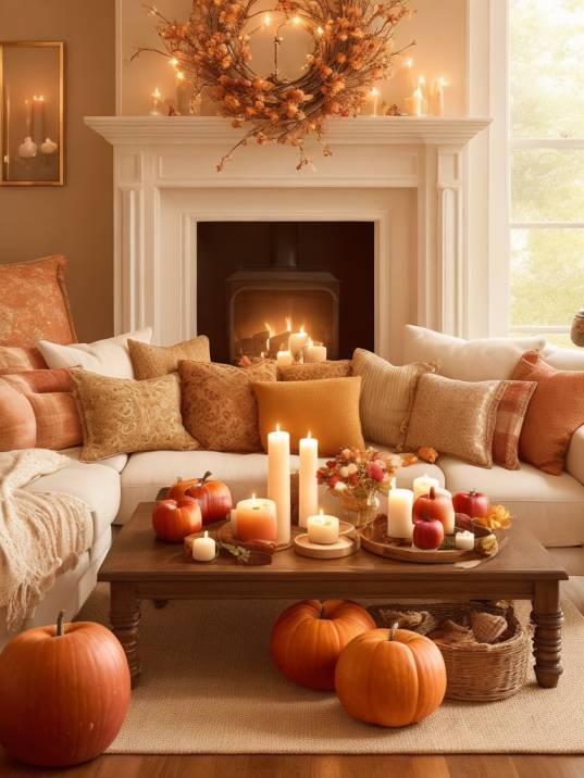 Modern Fall Living Room Decor Ideas with Warm Colors