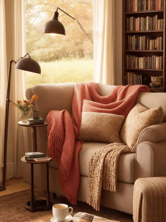 Modern Fall Living Room Decor Ideas with Warm Colors