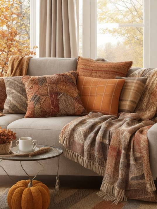 Modern Fall Living Room Decor Ideas with Warm Colors