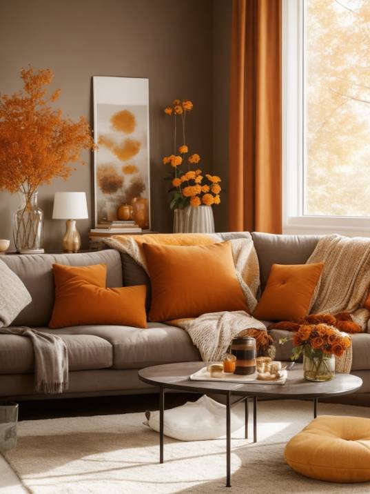 Modern Fall Living Room Decor Ideas with Warm Colors