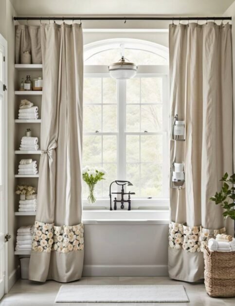 50 Farmhouse Bathroom Double Shower Curtain Ideas