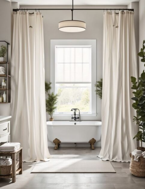 50 Farmhouse Bathroom Double Shower Curtain Ideas