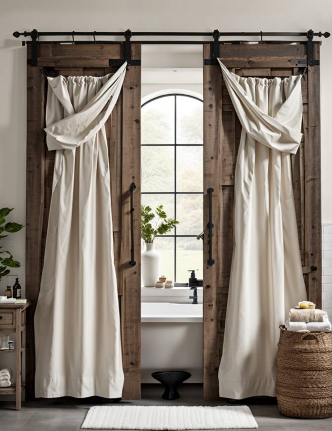 Farmhouse Bathroom Double Shower Curtain Ideas