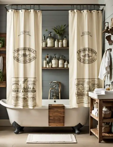 50 Farmhouse Bathroom Double Shower Curtain Ideas