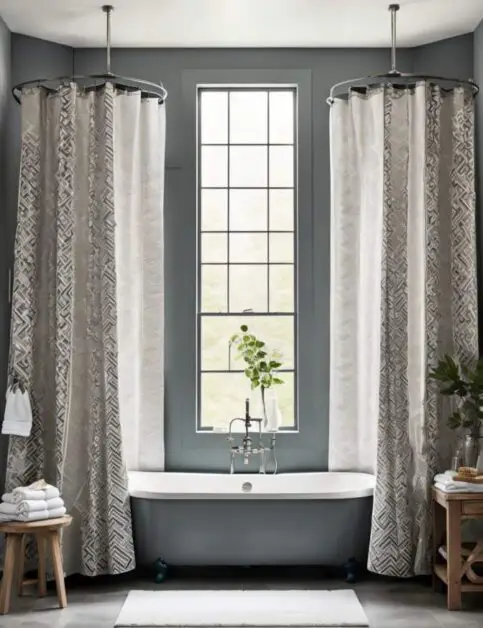 50 Farmhouse Bathroom Double Shower Curtain Ideas