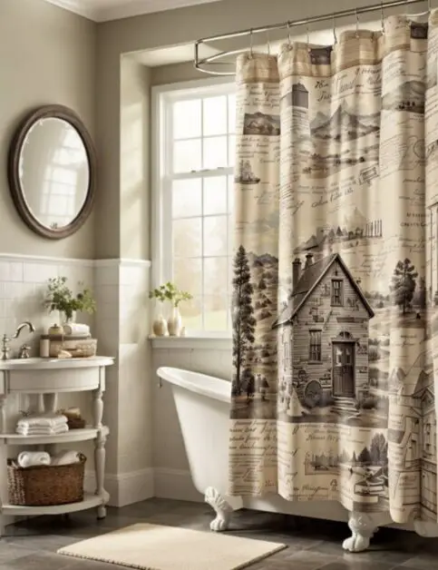 50 Farmhouse Bathroom Double Shower Curtain Ideas