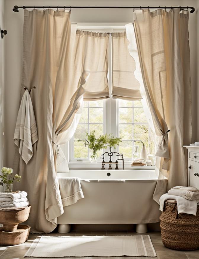 Farmhouse Bathroom Double Shower Curtain Ideas