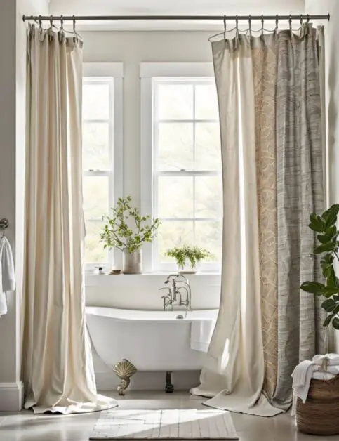 50 Farmhouse Bathroom Double Shower Curtain Ideas