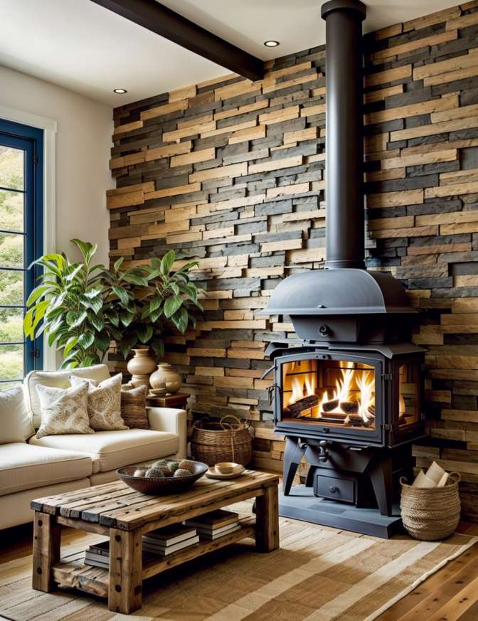 Wood Stoves in Farmhouse Living Rooms