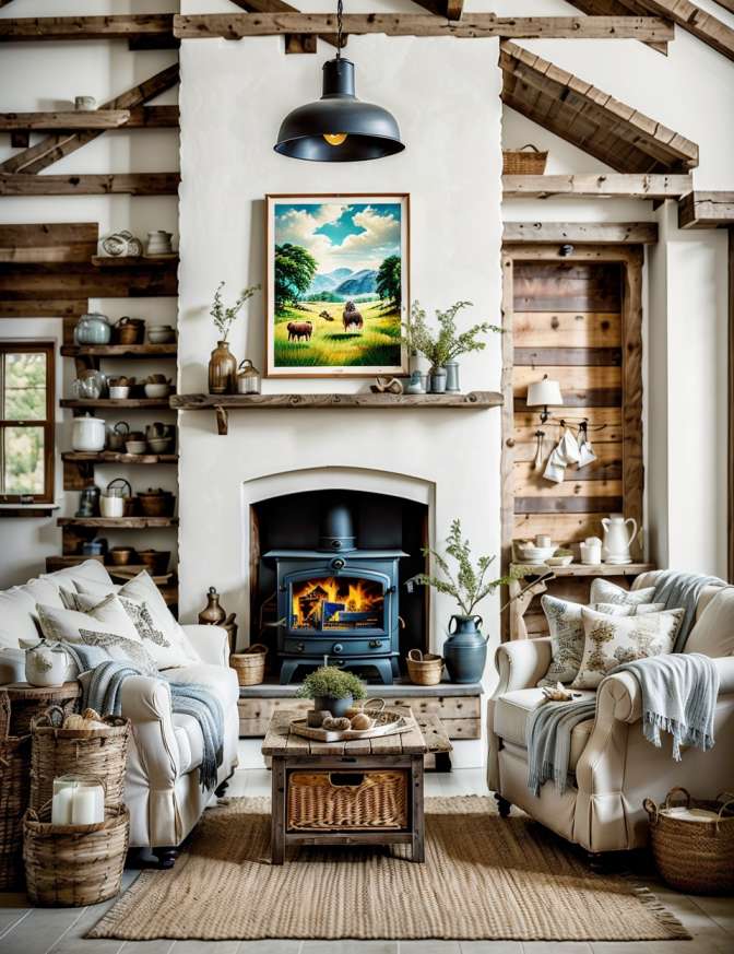 Wood Stoves in Farmhouse Living Rooms