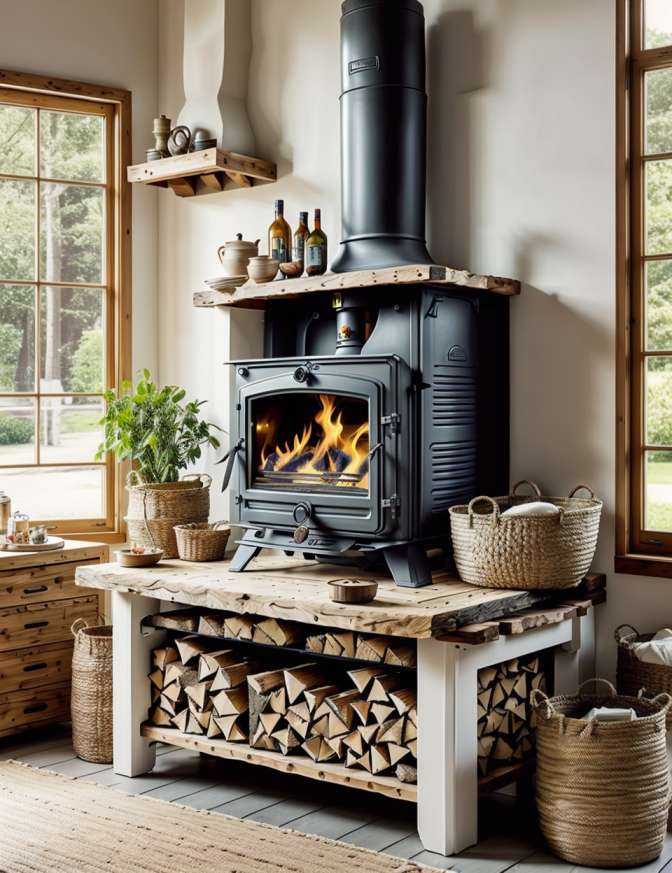 Wood Stoves in Farmhouse Living Rooms