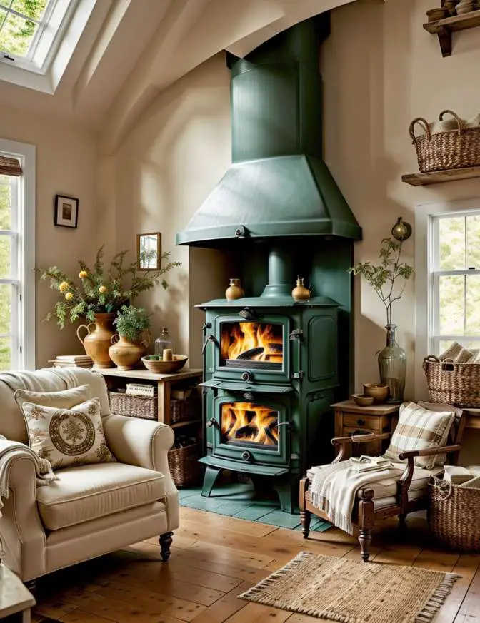  Wood Stoves in Farmhouse Living Rooms