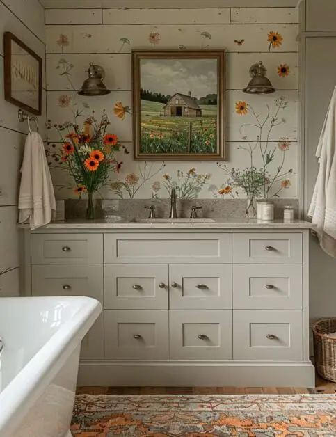 35 Charming Farmhouse Single Sink Bathroom Vanity Ideas