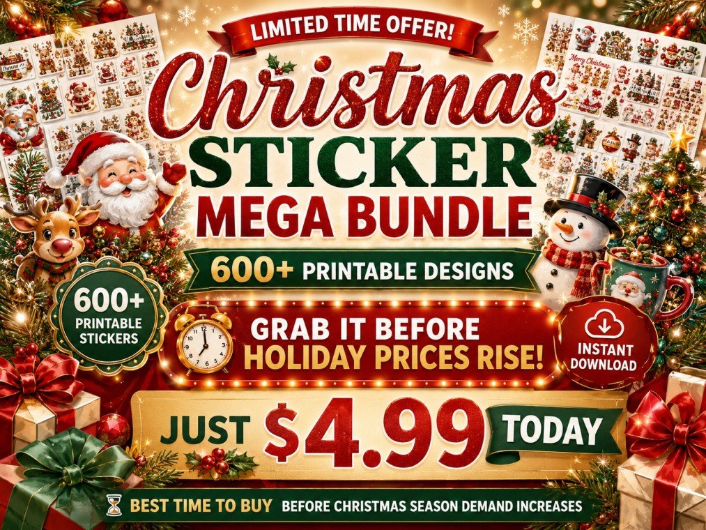 Get the 600 plus Christmas printable sticker mega bundle