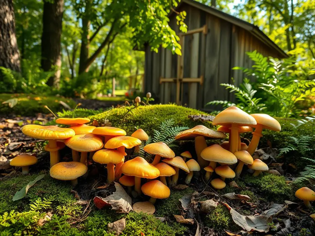 Fall mushroom garden growing environment setup