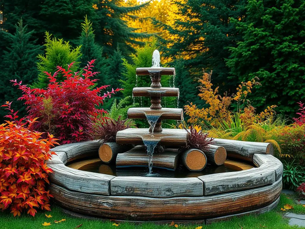 rustic garden features log fountain construction