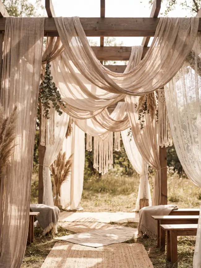 Boho Pergola Wedding Decoration Ideas