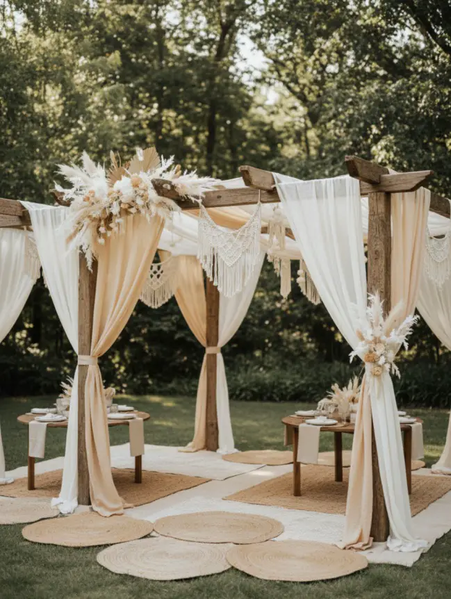Boho Pergola Wedding Decoration Ideas