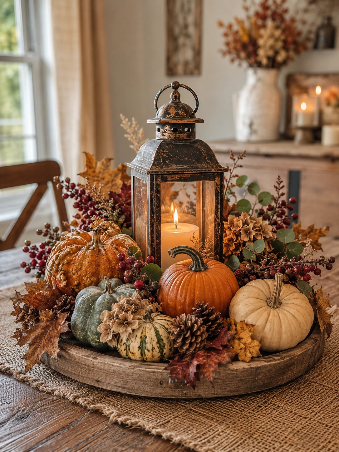 Rustic Lantern Pumpkin Centerpiece