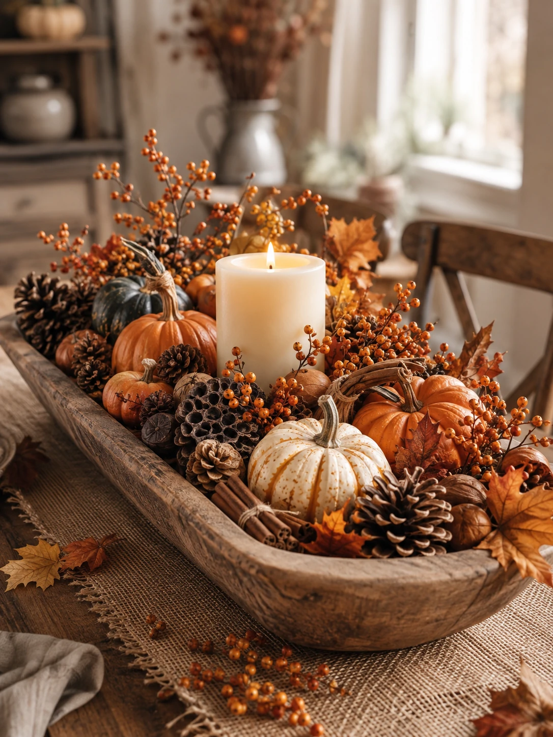 Dough Bowl Harvest Candle Arrangement