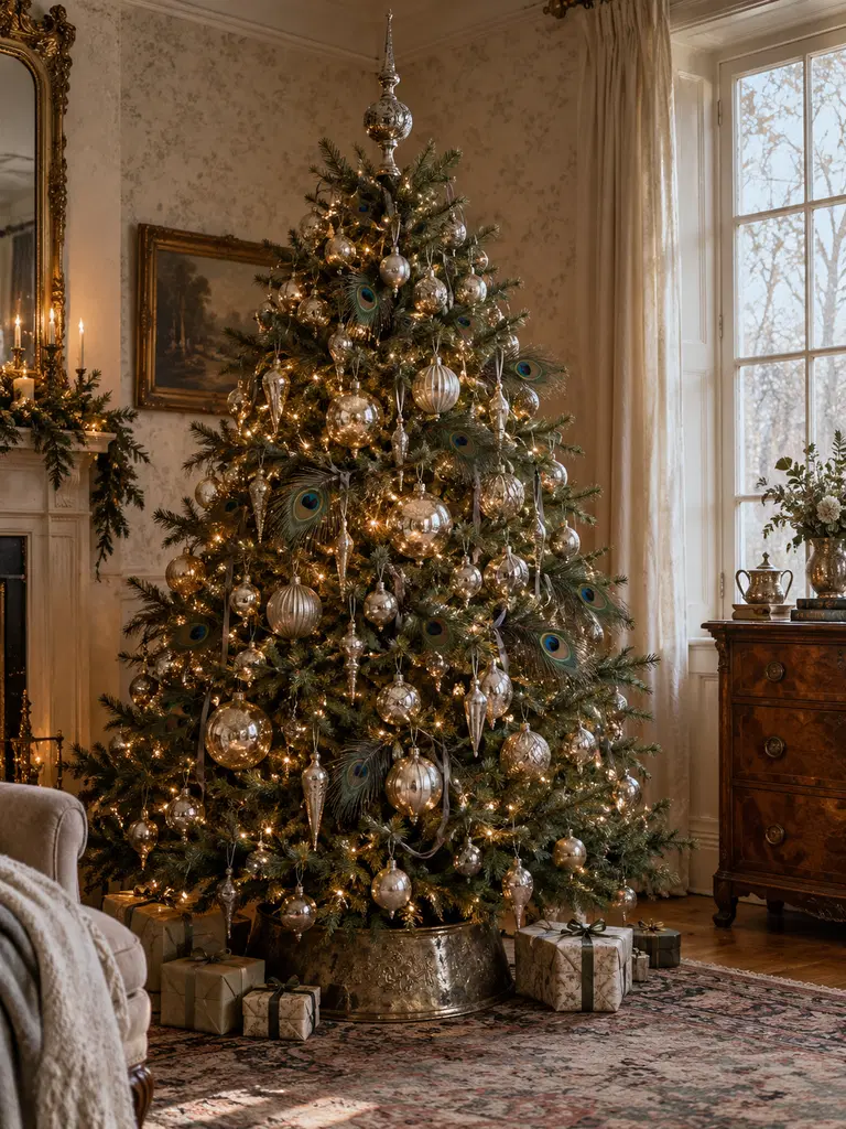 45 Unique Vintage Peacock Christmas Tree Ideas for a Grand Holiday Display - image 05