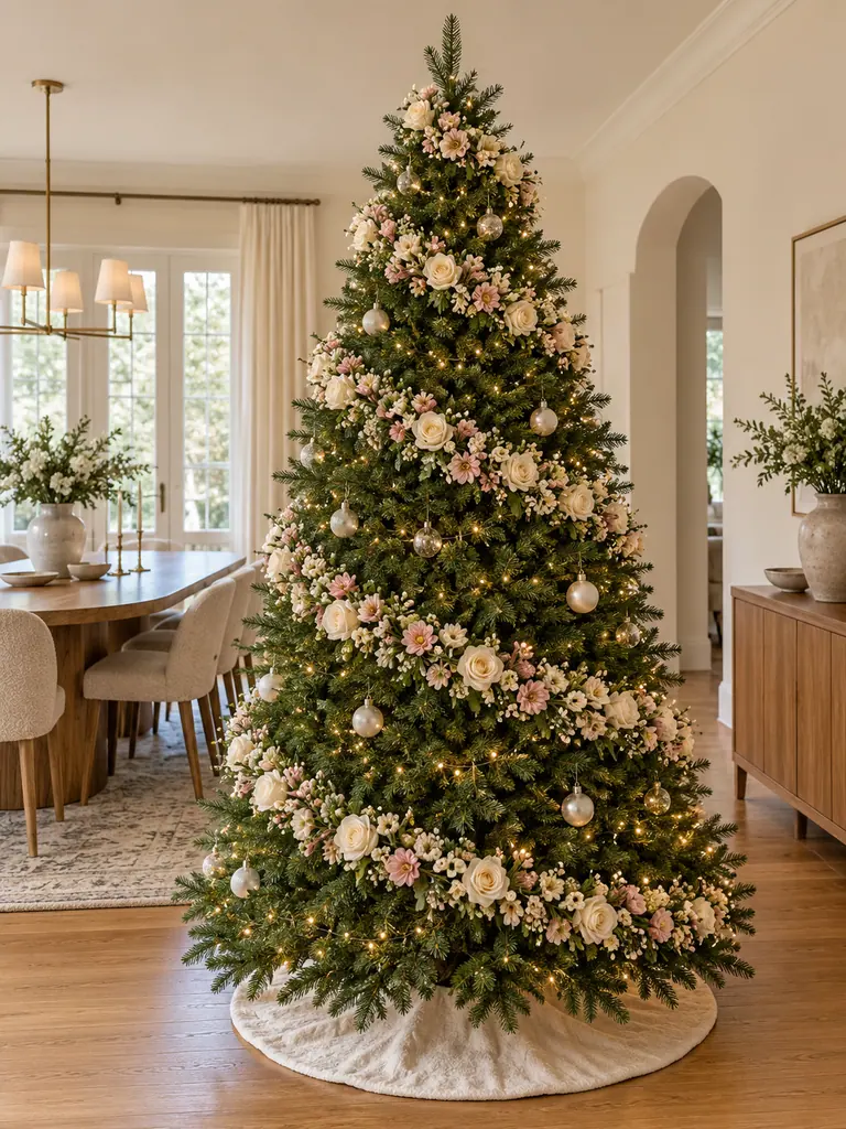 45 Modern Floral Christmas Tree Ideas for Chic and Stylish Holiday Decor - image 05