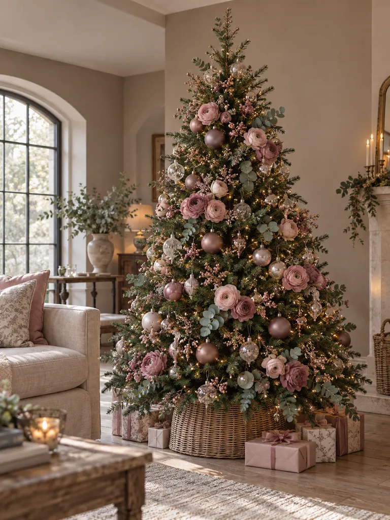45 Modern Floral Christmas Tree Ideas for Chic and Stylish Holiday Decor - image 11