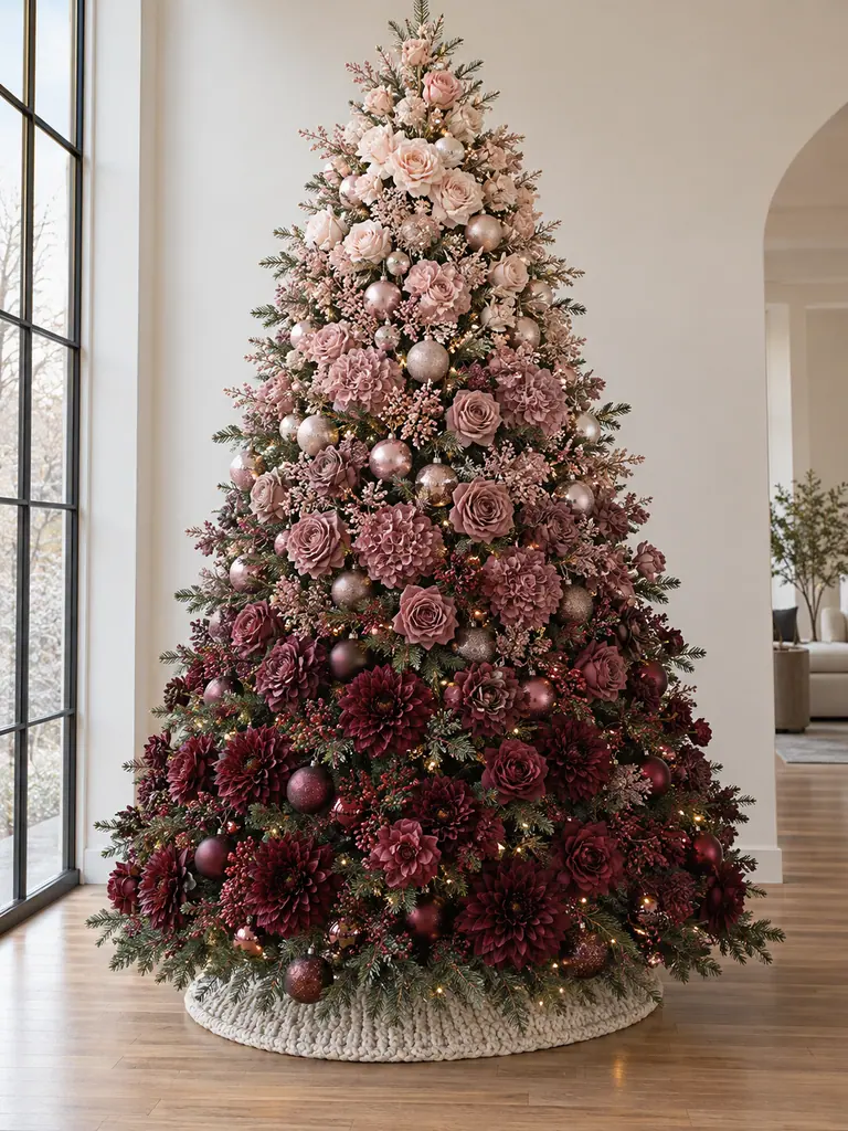 45 Modern Floral Christmas Tree Ideas for Chic and Stylish Holiday Decor - image 18