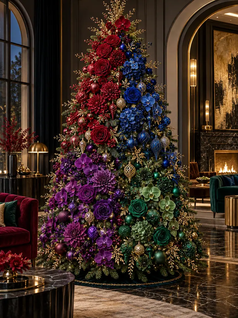 45 Modern Floral Christmas Tree Ideas for Chic and Stylish Holiday Decor - image 27