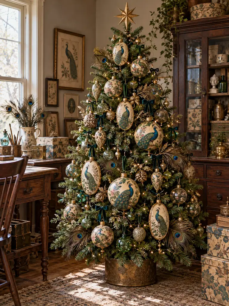 45 Unique Vintage Peacock Christmas Tree Ideas for a Grand Holiday Display - image 28