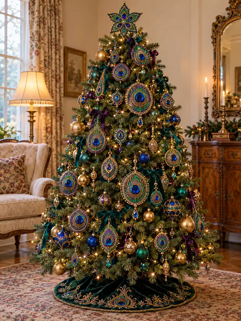 45 Unique Vintage Peacock Christmas Tree Ideas for a Grand Holiday Display - image 31