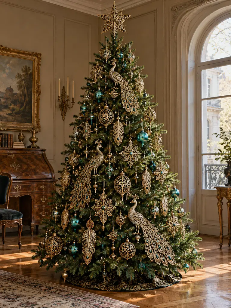 45 Unique Vintage Peacock Christmas Tree Ideas for a Grand Holiday Display - image 32