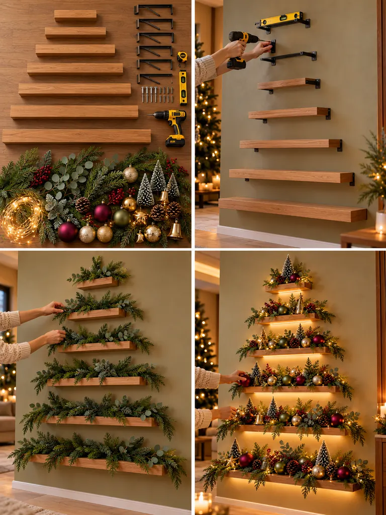 23 DIY Wall Christmas Tree Ideas That Save Space and Look Magical - image 32