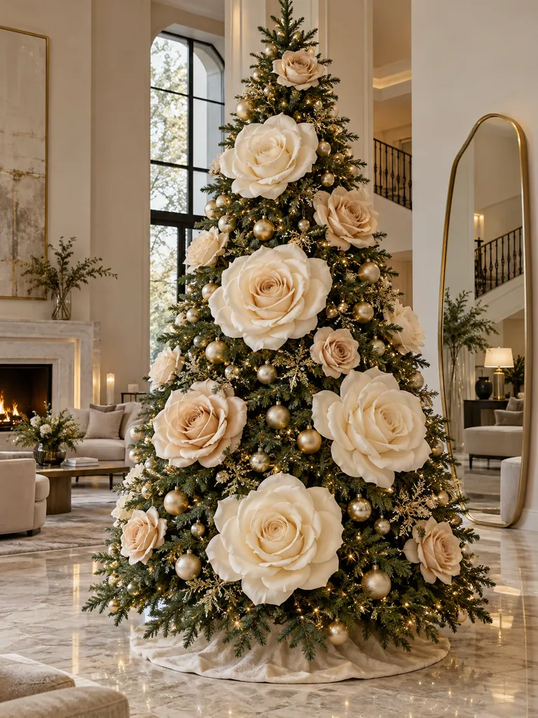 45 Modern Floral Christmas Tree Ideas for Chic and Stylish Holiday Decor - image 39