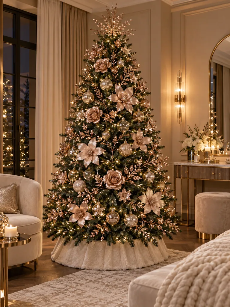 45 Modern Floral Christmas Tree Ideas for Chic and Stylish Holiday Decor - image 41